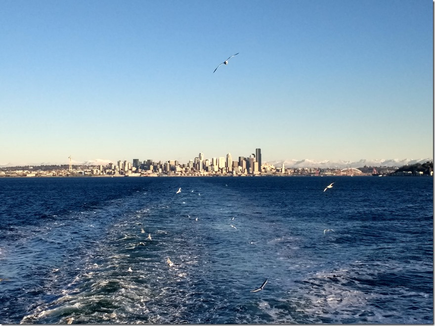 downtown seattle seen from the Bainbridge Island ferry starting an Olympic National park itinerary