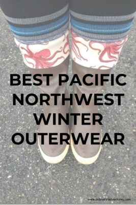 Rubber boots, socks and leggings. Text reads: Best Pacific Northwest Winter Gear