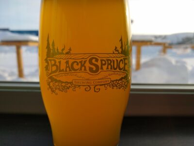 A beer in a glass at Black Spruce brewing in Fairbanks Alaska